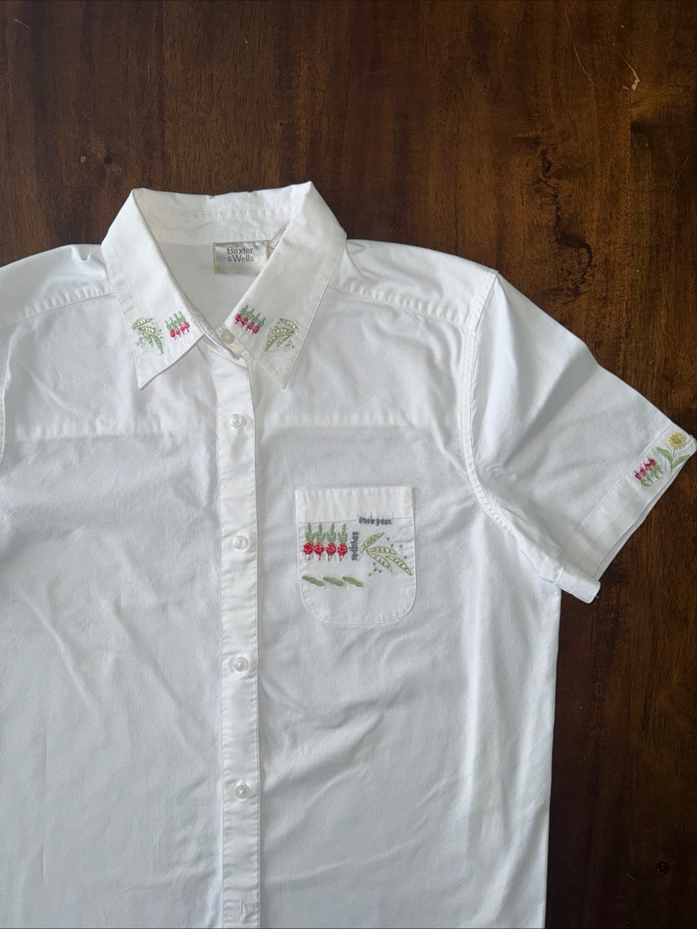 Baxter & Wells White Embroidered Garden Theme Shirt L Vegetables Cottagecore